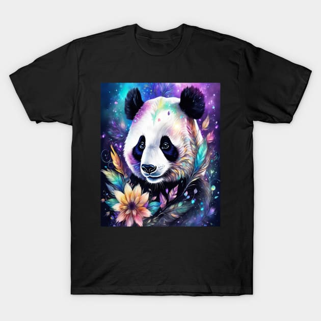 Fantasy, Watercolor, Panda Bear With Flowers and Butterflies T-Shirt by BirdsnStuff